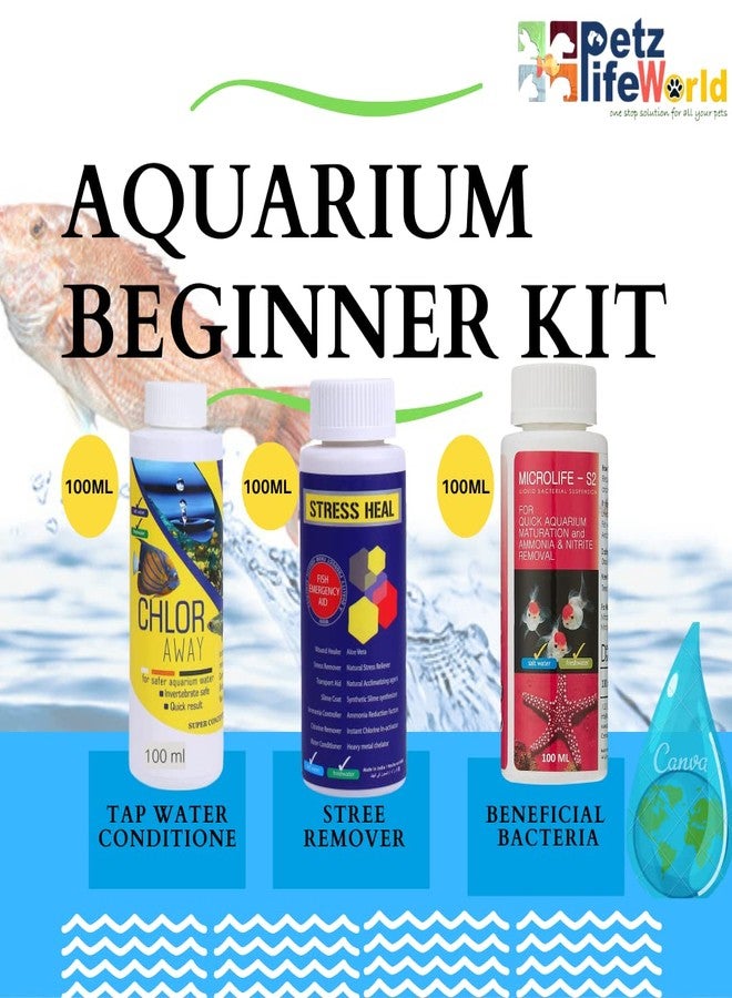 VAYINATO Aquatic Remedies Aquarium Fish Tank Beginner Water Conditioner Combo 100 ML (Pack of 3-300ML) | Chlor Away 100ML | Stress Heal 100ML | Microlife S2 100ML - Image 2
